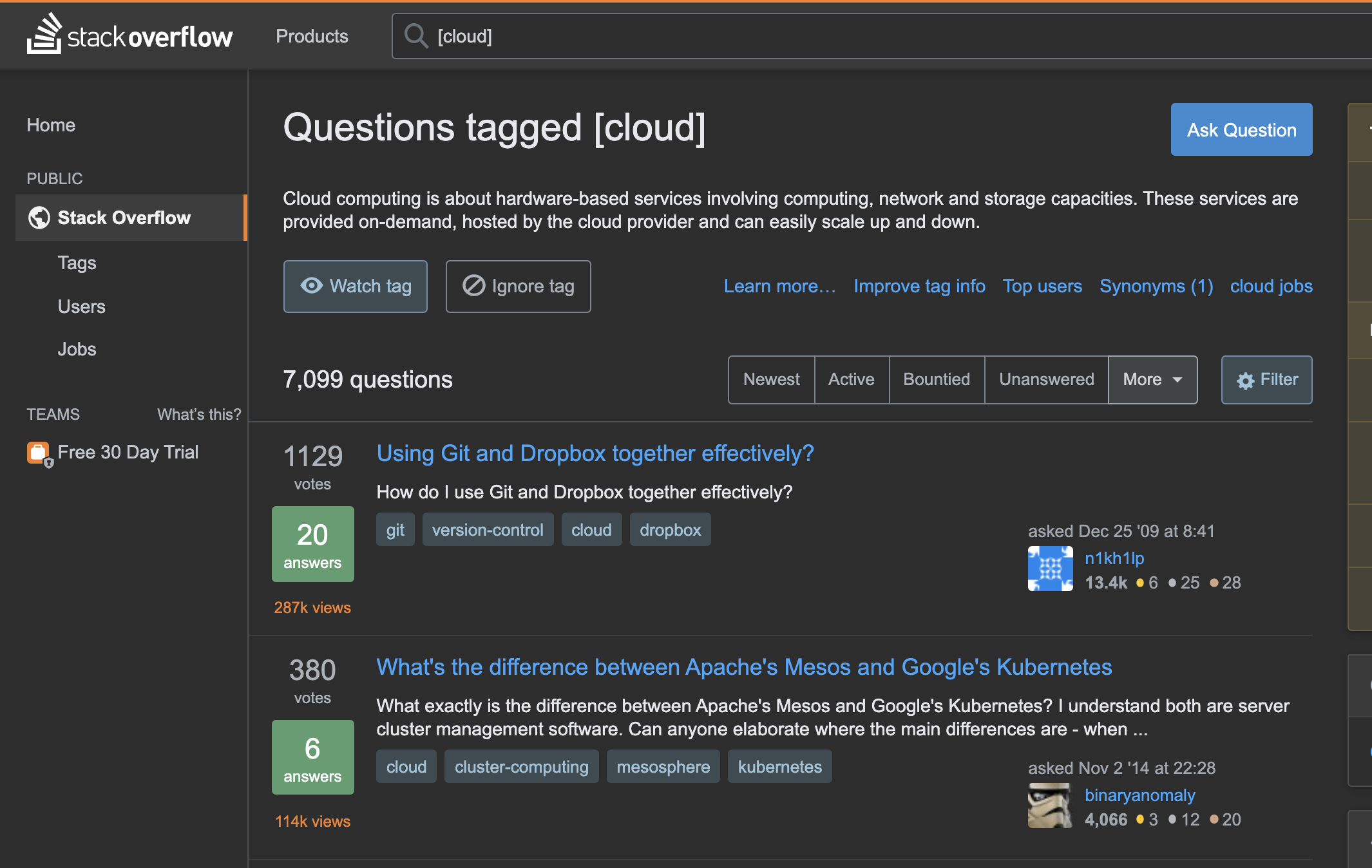StackOverflow For Cloud Tag