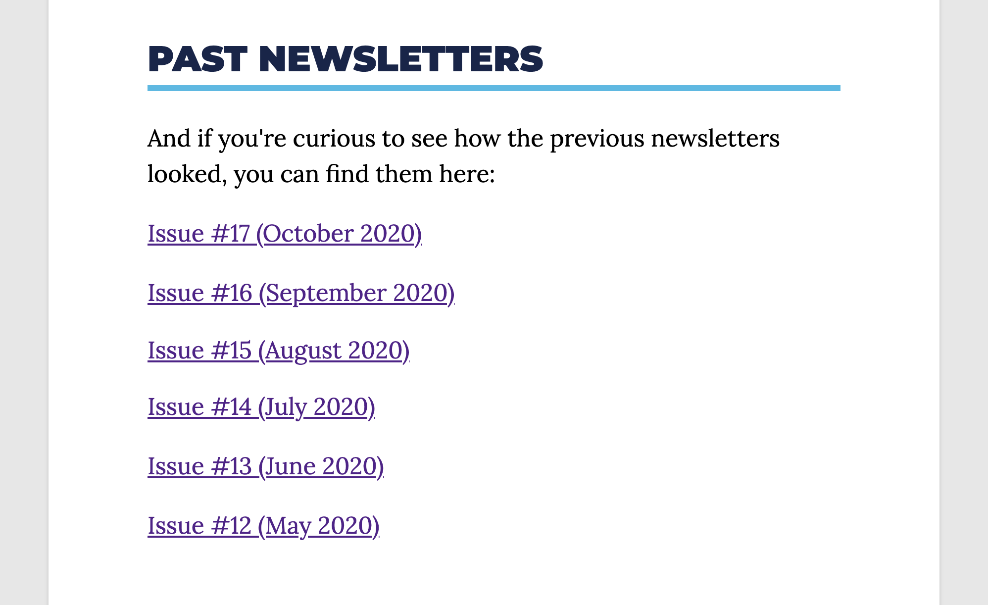 Past Issues Newsletter