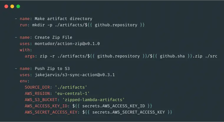 YAML for pushing artifacts to S3
