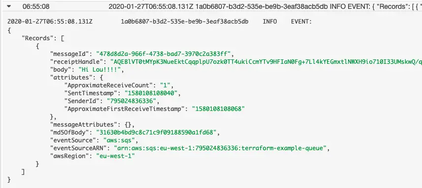 SQS Lambda Event Log