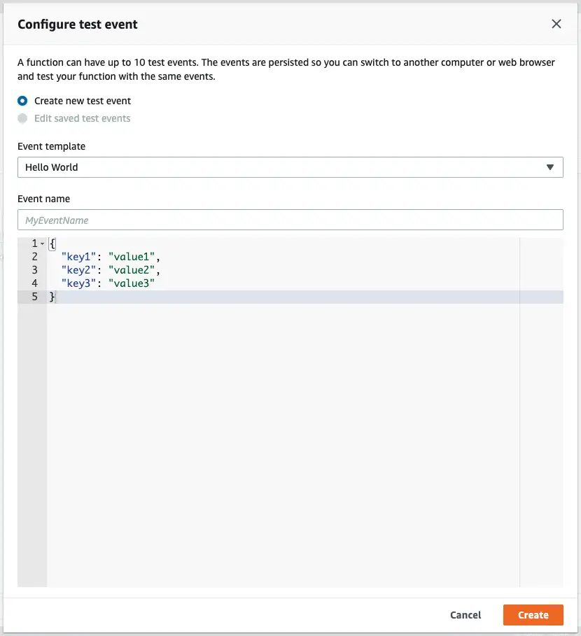 Configure Lambda Test Events