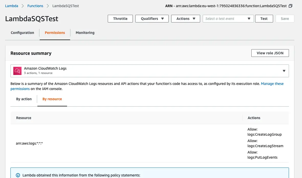 AWS Lambda Permissions Tab