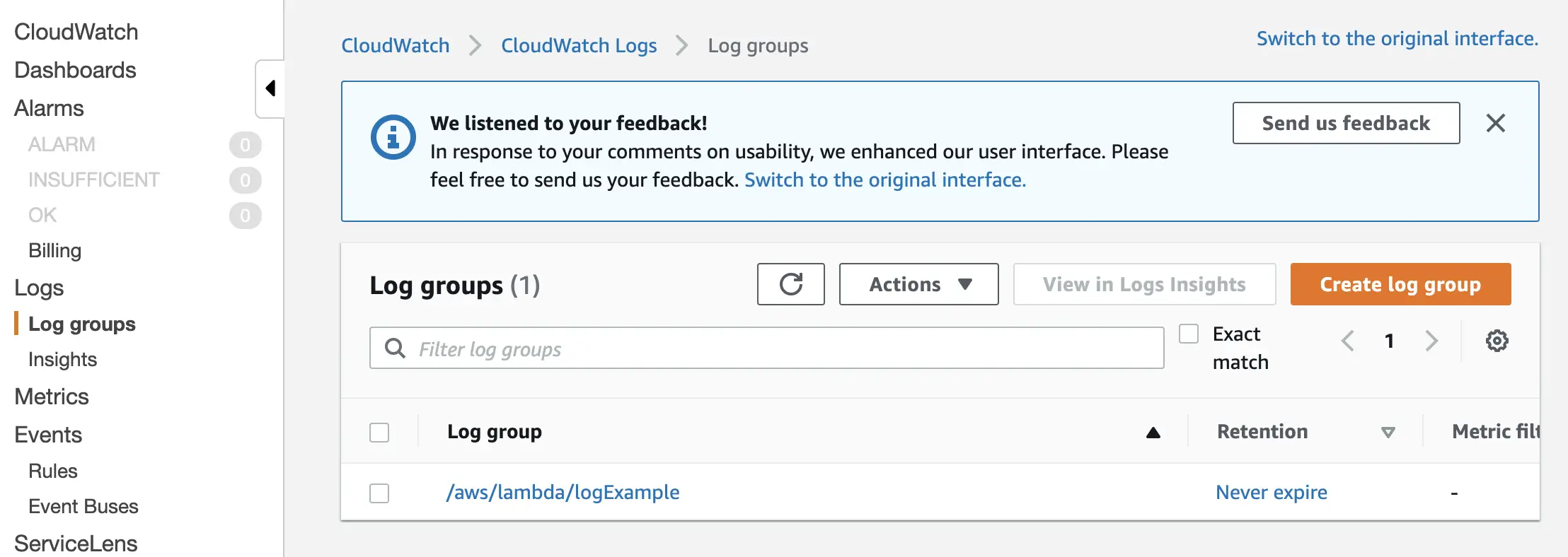 Log Groups CloudWatch