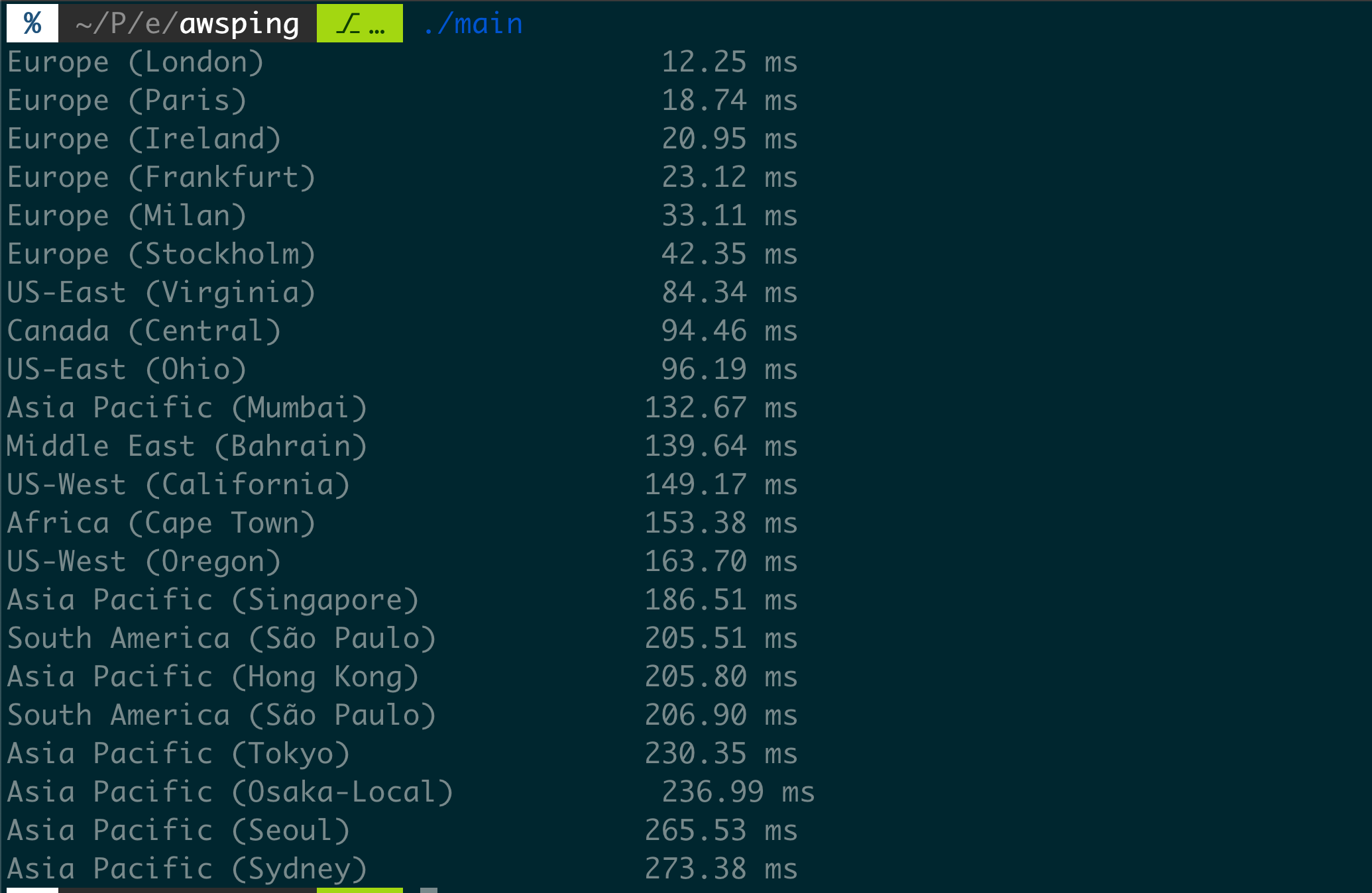 AWS Ping CLI Output