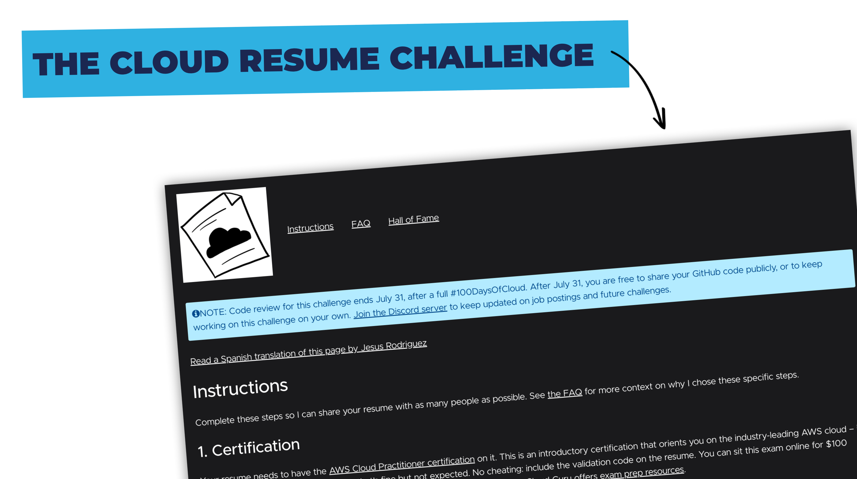 A screenshot of the cloud resume challenge steps